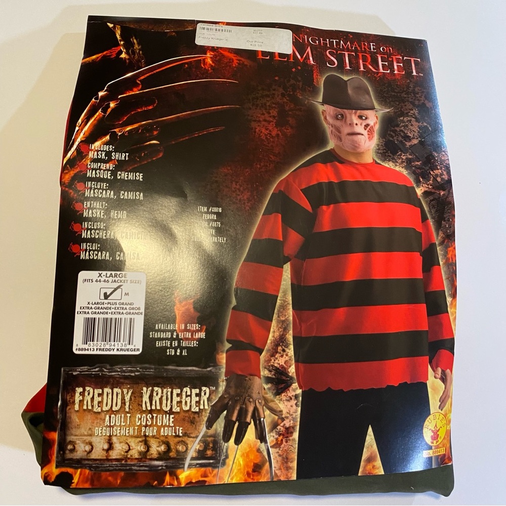 Nightmare on Elm St, Freddy Kruger shirt and mask SZ XL, mask a little flat NWT